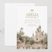 Fairytale Princess Castle Garden Birthday Party 招待状 (正面/裏面)