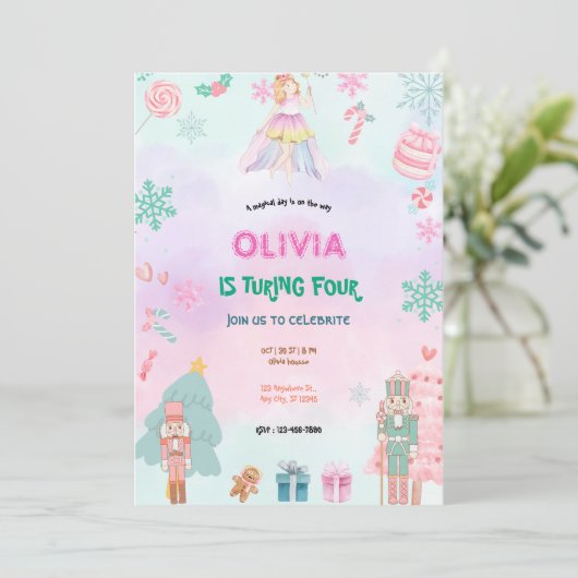 Fairytale Princess Girl Birthday 招待状 (スタンド正面)