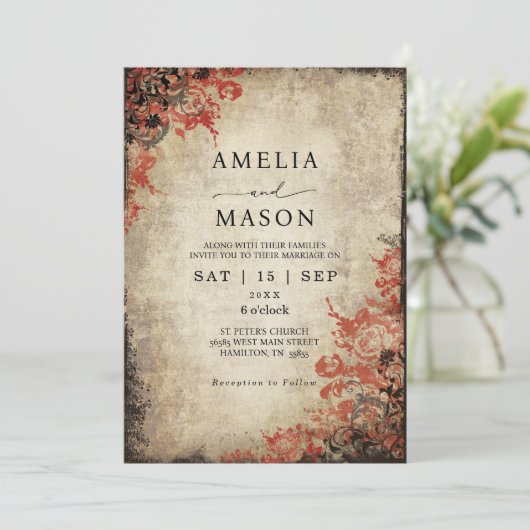 Fairytale Red Roses Wedding Invitation 招待状 (スタンド正面)