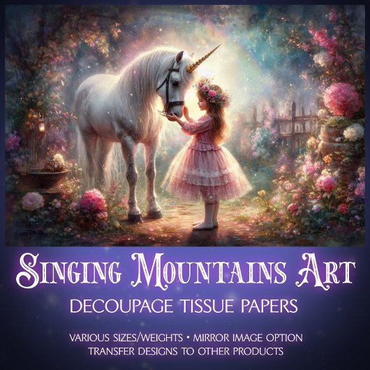 Fairytale Secret Garden Unicorn Girl Decoupage  薄葉紙