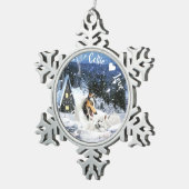 Fairytale Snowy Nightの白いコリー&ラブス – スノーフレークピューターオーナメント (右)