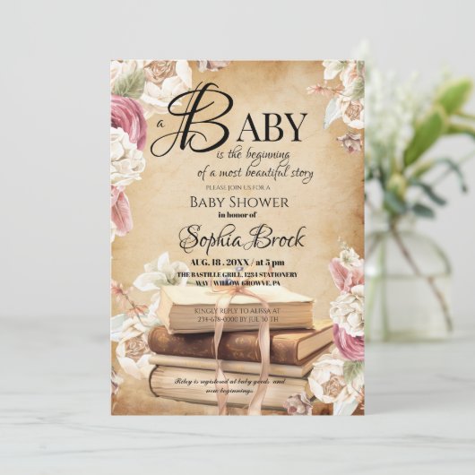 Fairytale Story Book Flower Baby Shower  招待状 (スタンド正面)