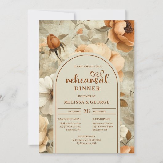Fairytale Terracotta Ivory Sage Floral Rehearsal  招待状 (正面)