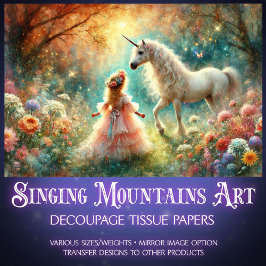 Fairytale Unicorn Little Flower Girl Decoupage  薄葉紙