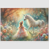 Fairytale Unicorn Little Flower Girl Decoupage  薄葉紙 (正面)