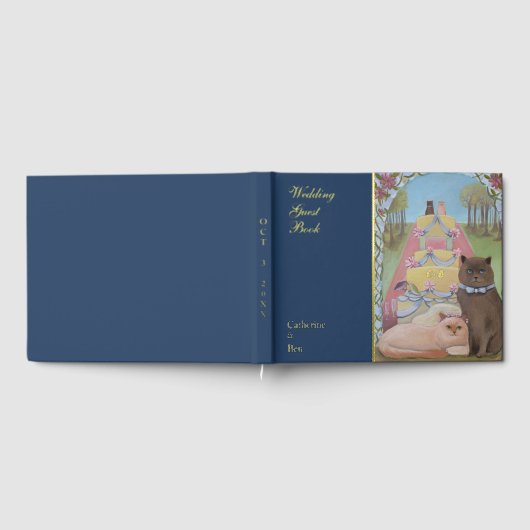 Fairytale Wedding Cats 10.5" x 8.25" Gold ゲストブック (全面)