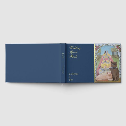 Fairytale Wedding Cats 9" x 6" Gold ゲストブック (全面)