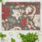 fairytale whimsical Christmas decorations, flowers キッチンタオル (折り畳み)