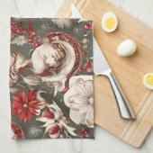 fairytale whimsical Christmas decorations, flowers キッチンタオル (四つ折り)