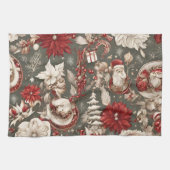 fairytale whimsical Christmas decorations, flowers キッチンタオル (横)