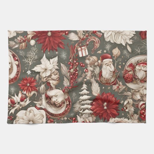 fairytale whimsical Christmas decorations, flowers キッチンタオル (横)