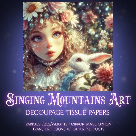 Fairytale Wonderland Alice and Rabbit Decoupage 薄葉紙