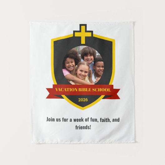 Faith Banner Christian Shield with Cross VBS 2026 タペストリー (正面)