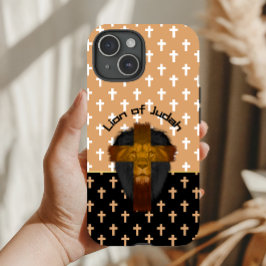 Faith Beige Black White Crosses Lion of Judah iPhone 15ケース