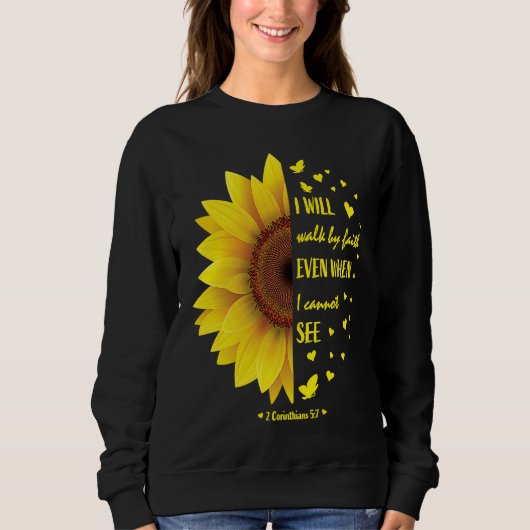 Faith Bible Verse Women Christian Sunflower スウェットシャツ (正面)