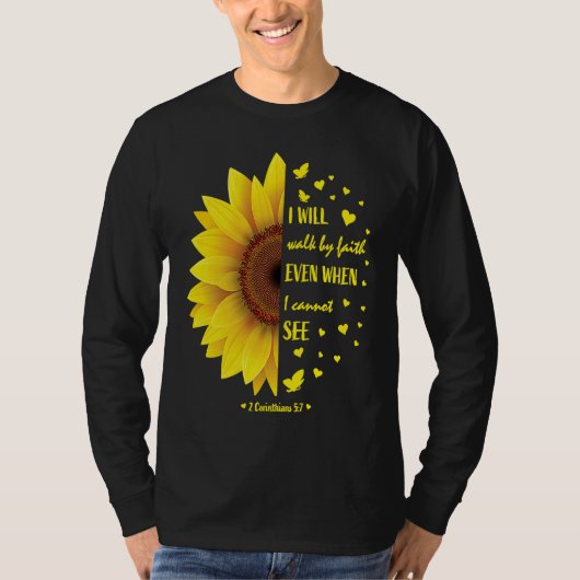 Faith Bible Verse Women Christian Sunflower Tシャツ (正面)