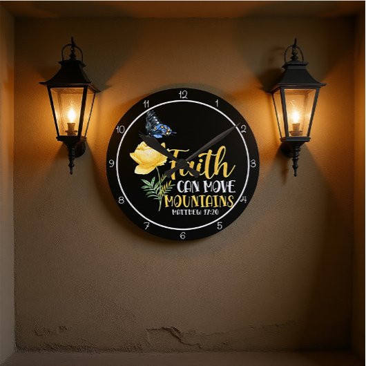 Faith Can Move Mountains Butterfly and Rose  ラウンド壁時計
