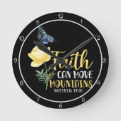 Faith Can Move Mountains Butterfly and Rose  ラウンド壁時計 (正面)