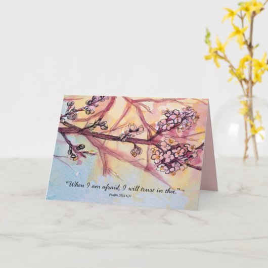 Faith Encouragement Scripture Psalm 56 Tree カード (黄色い花)