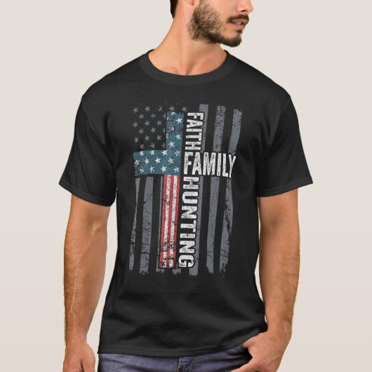 Faith Family狩りクリスチャンクロスアメリカンFla Tシャツ (正面)