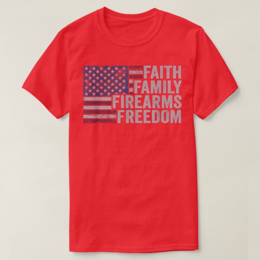 Faith Family Firearms FreedomPro God Guns 4th of J Tシャツ (デザイン正面)