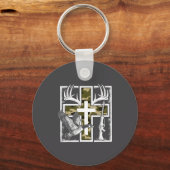Faith Fishing Hunting Camo Cross Duck Deer Christi キーホルダー (正面)