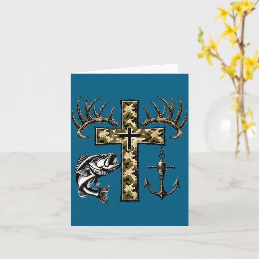 Faith Fishing Hunting Camo Cross With Hook B Chris カード (黄色い花)