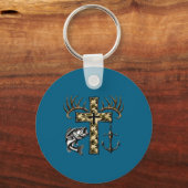Faith Fishing Hunting Camo Cross With Hook B Chris キーホルダー (正面)