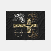 Faith Fishing Hunting Camo Cross With Hook B Chris フリースブランケット (正面(横))
