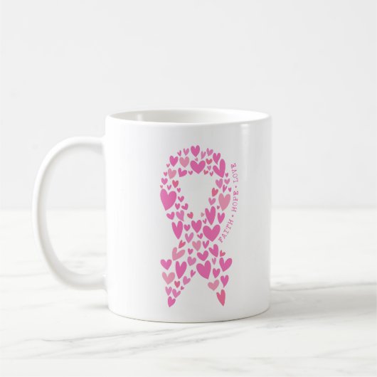 Faith Hope Breast Cancer Pink Ribbon Awareness コーヒーマグカップ (左)