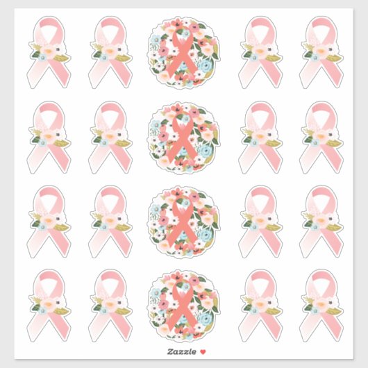 Faith Hope Cure乳がんリボン&花模様 シール (シート)