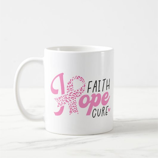 Faith Hope Cure Breast Cancer Pink Ribbon コーヒーマグカップ (左)