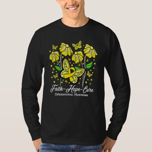 Faith Hope Cure Flower Butterfly Osteosarcoma Awar Tシャツ (正面)