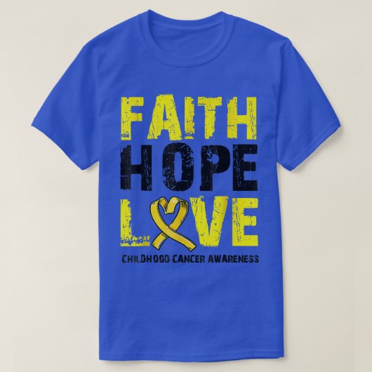 Faith Hope Love小児癌認識度金ゴールドリ Tシャツ (デザイン正面)