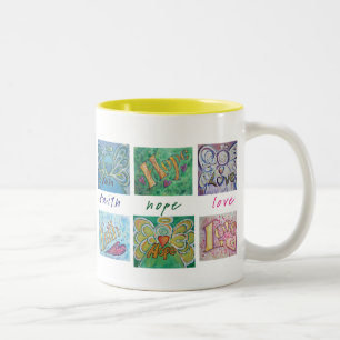 Faith Hope Love Angel Collage Mug、Cup、またはStein ツートーンマグカップ