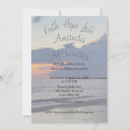 Faith Hope Love Beach Photo Wedding Invitation 招待状