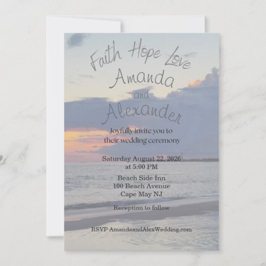 Faith Hope Love Beach Photo Wedding Invitation 招待状 (正面)