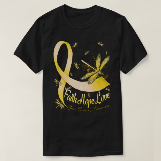 Faith Hope Love Bone Cancer Awareness Dragonfly Tシャツ (デザイン正面)