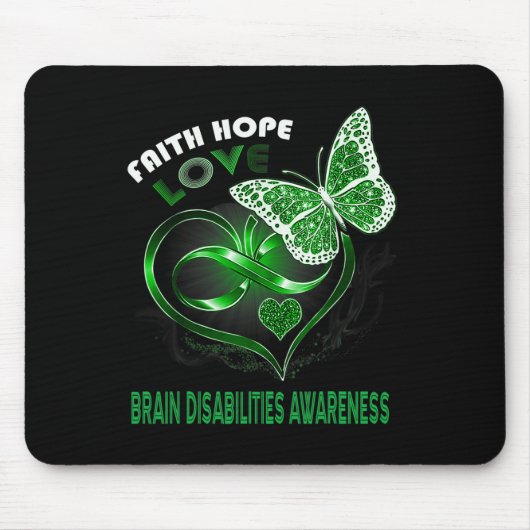 Faith Hope Love Brain Disablity認識度ハート マウスパッド (正面)