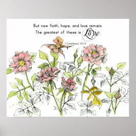 Faith Hope Love Corinthians 13 Scripture Roses ポスター