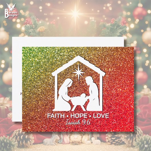 FAITH HOPE LOVE Glitter Christian Christmas シーズンポストカード