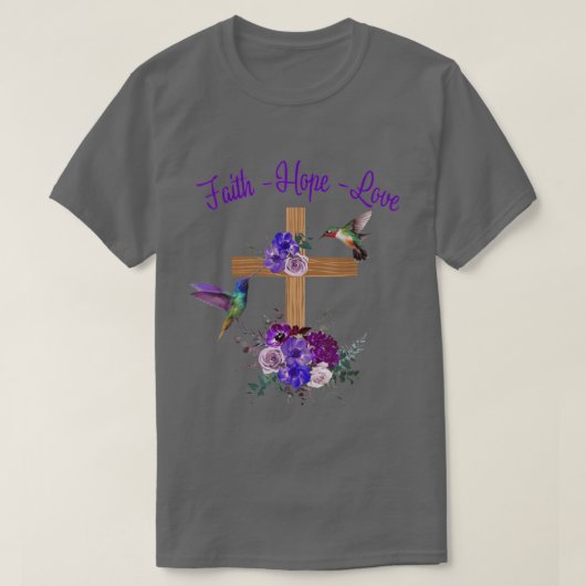 Faith Hope Love God Jesus Christ Cross Bird Flower Tシャツ (デザイン正面)