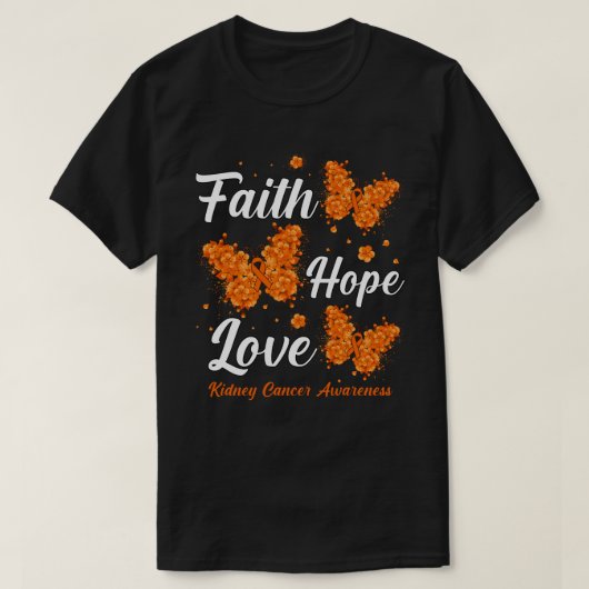 Faith Hope Love Kidney Cancer Awareness Butterfly Tシャツ (デザイン正面)