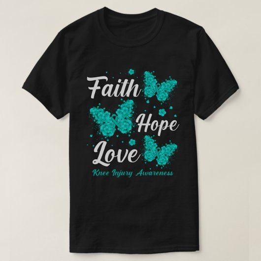 Faith Hope Love Knee Injury Awareness Butterfly Tシャツ (デザイン正面)
