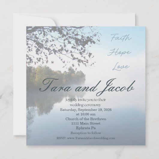 Faith, Hope, Love lake photo wedding invitation 招待状 (正面)