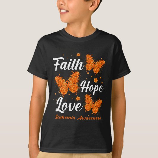 Faith Hope Love Leukemia認識度蝶 Tシャツ (正面)