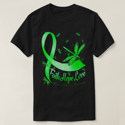 Faith Hope Love Mental Illness Awareness Dragonfly Tシャツ (デザイン正面)
