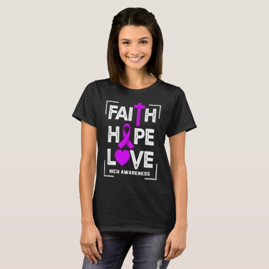 Faith Hope Love NICU Awareness Tシャツ (正面フル)
