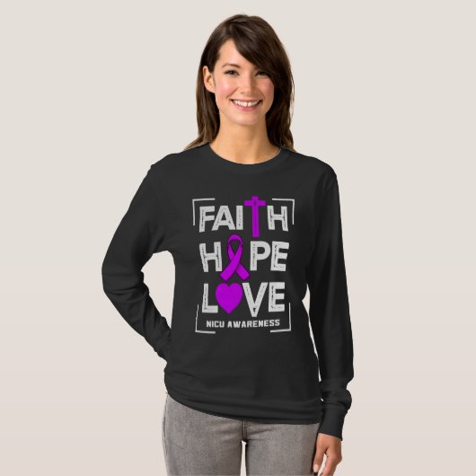 Faith Hope Love NICU Awareness Tシャツ (正面フル)