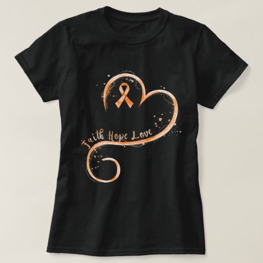 Faith Hope Love Orange Ribbon Leukemia Awareness  Tシャツ (デザイン正面)